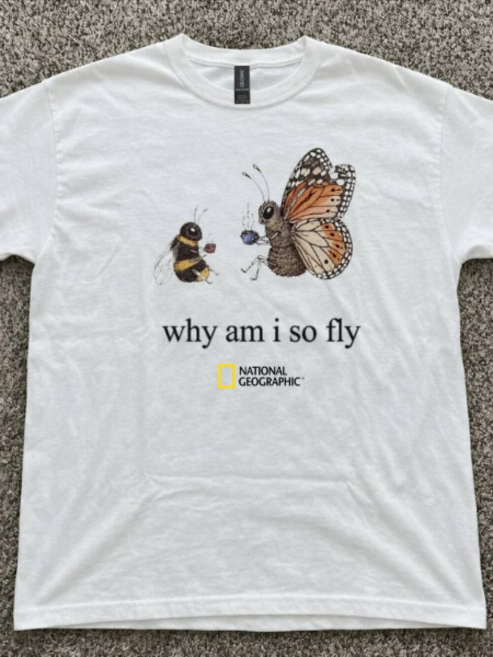 White National Geographic Why am i so fly T shirt